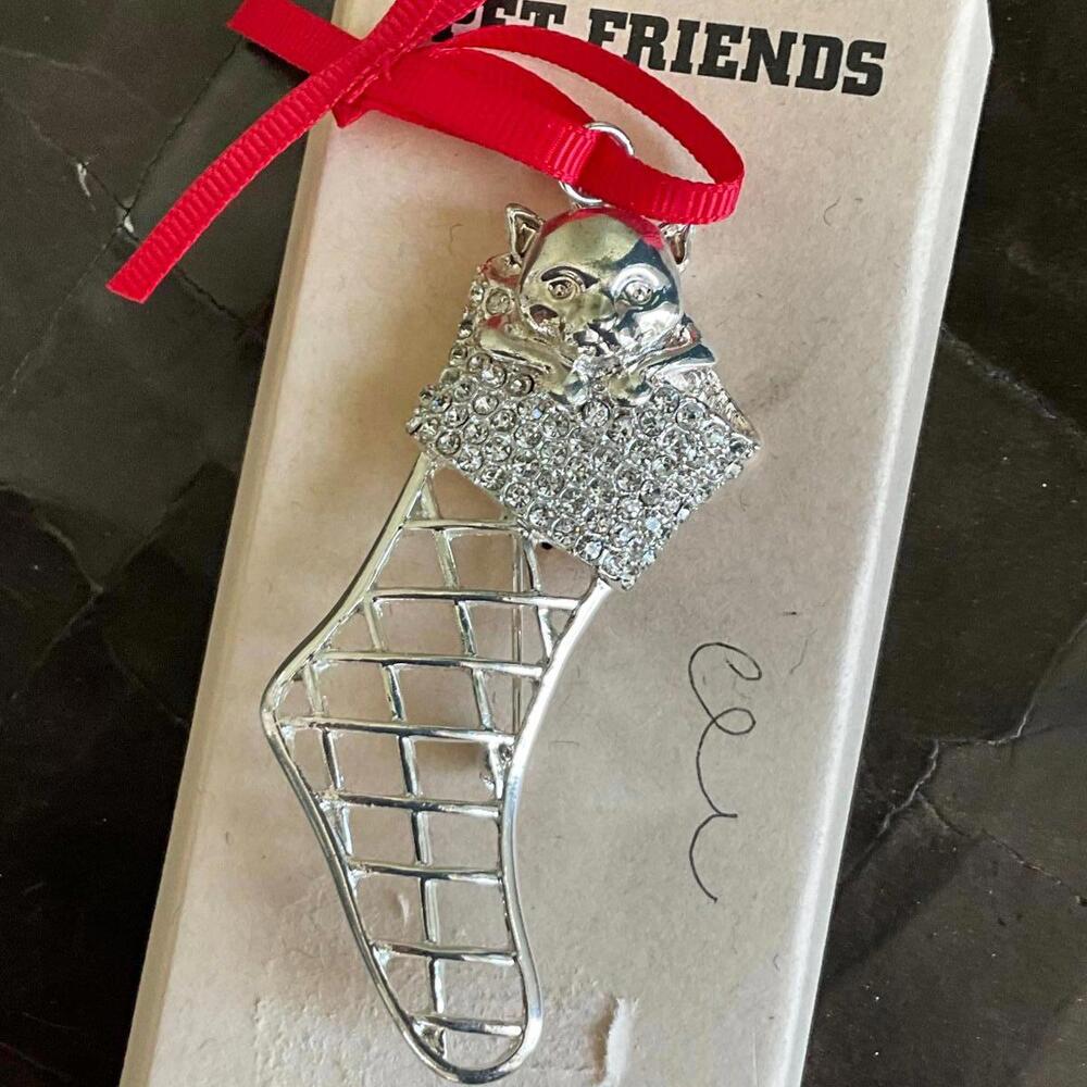 Pet Friends Cat Christmas Stocking Rhinestone Brooch Christmas Ornament
